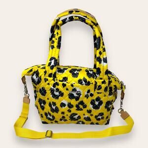 MZ Wallace Sutton Deluxe Medium Woven Quilted Crossbody Tote Bag Yellow Leopard